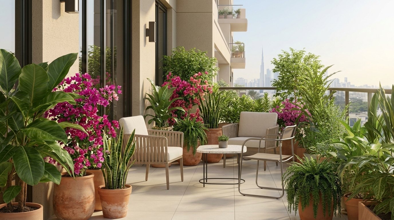 Curated Dubai apartment balcony refresh designed by Baan Paa